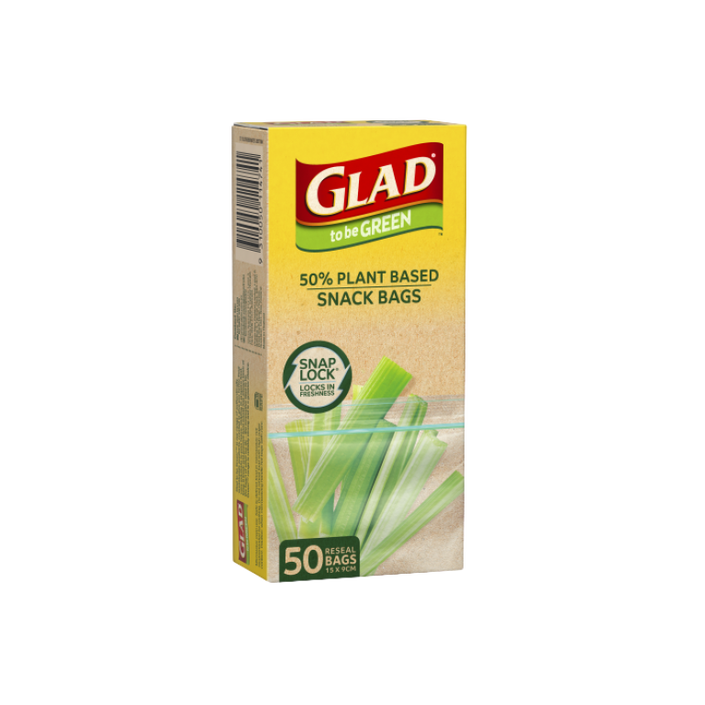 2 x 50pk Glad to be Green Snap Lock Plant Based Resealable Snack Bags